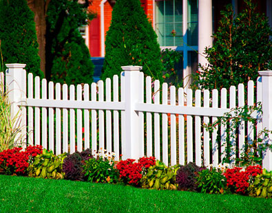 white vinyl picket fence and PVC picket fence