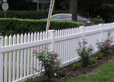white PVC picket fence