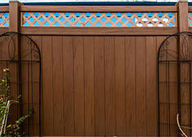 mocha walnut privacy fence with lattice top