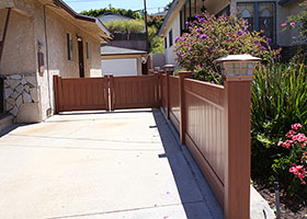 8' tall vinyl privacy fence mocha walnut