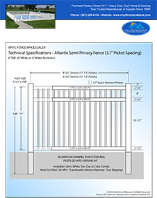 6' tall vinyl pool fence panel