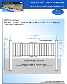 4' Tall White Pool Fence panel