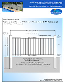 5' Tall White Pool Fence panel