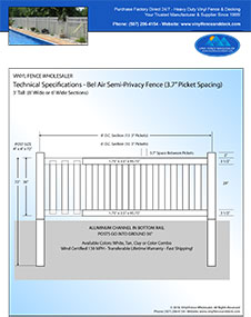 8' Tall White Vinyl Swimming Pool Fence panel