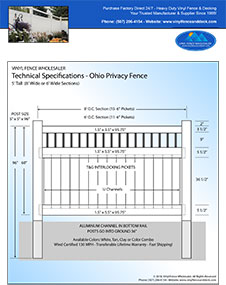 ohio 5' tall white privacy fence panel