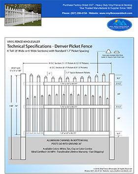 6' tall white Denver picket fence panel