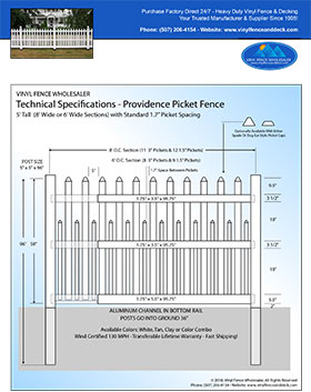 5' tall white Providence Picket fence panel