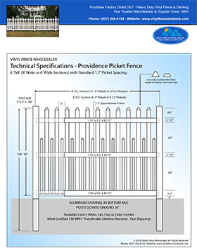 6' tall white Providence Picket fence panel