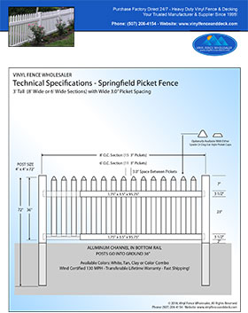 3' tall white picket fence panel