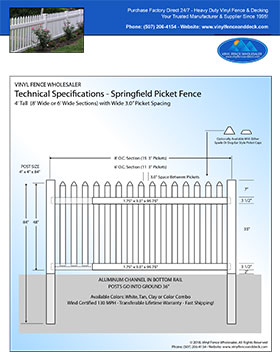 4' tall white picket fence panel