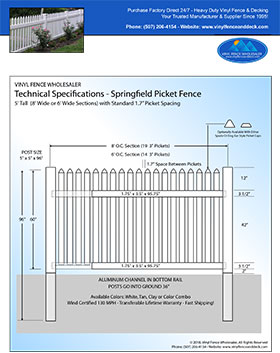 5' tall white picket fence panel