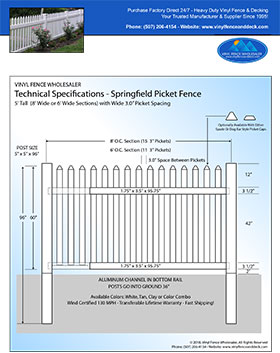 5' tall white picket fence panel