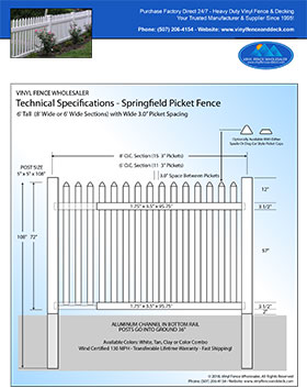 6' tall white picket fence panel