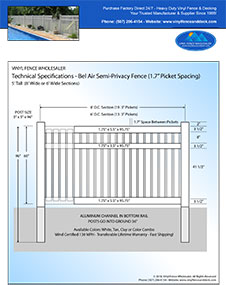 3' Tall White Vinyl Swimming Pool Fence panel