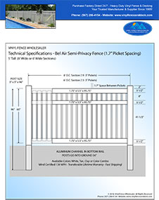3' Tall White Vinyl Swimming Pool Fence panel
