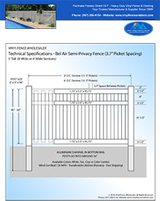 6' tall white bel air semi privacy fence pool fence panel