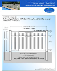 6' Tall White Pool Fence panel