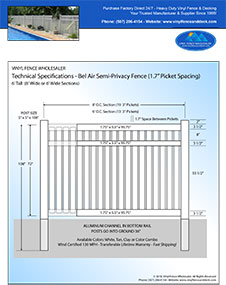 6' Tall Bel Air Semi Privacy Fence White Vinyl Swimming Pool Fence panel