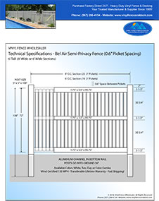 6' Tall White PVC Pool Fence panel