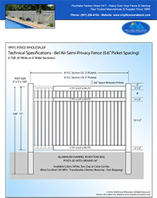 7' Tall White PVC Pool Fence panel