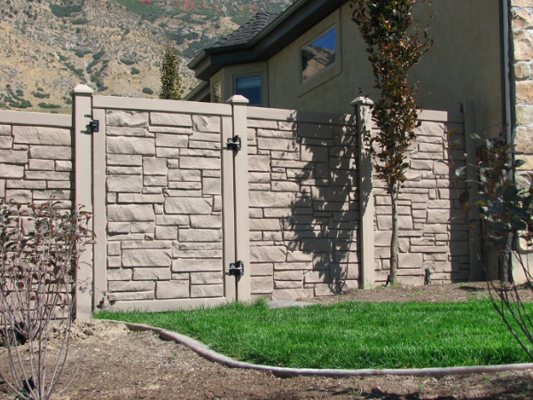 A Simulated stone privacy fence