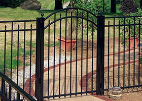 6 Foot Tall Black Aluminum with arched walk gate