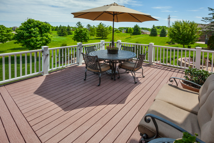 A spacious wood-grain vinyl deck