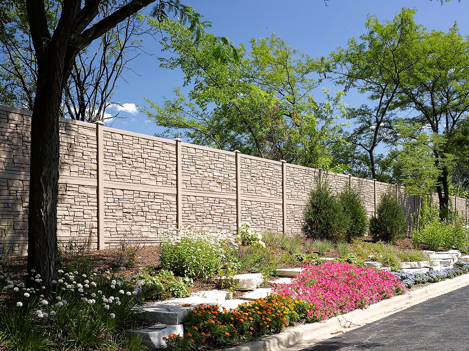 EcoStone Brown Granite Simulated Stone Fence 12' Tall Sound Wall;