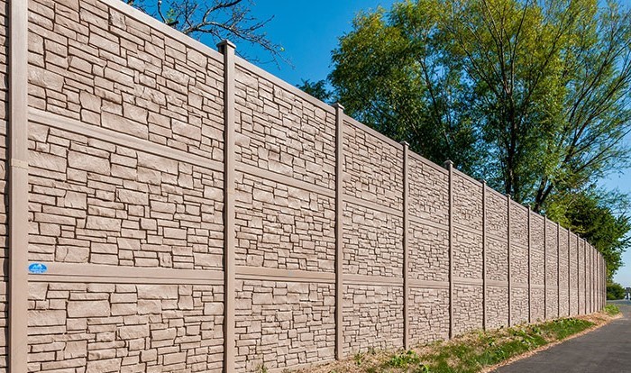 12 Foot Tall Sound Wall, Simulated Stone Fence