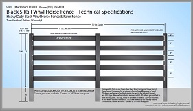 Black 5 Rail Vinyl Horse Fence CAD