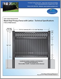 6'tall black vinyl privacy fence panel with lattice