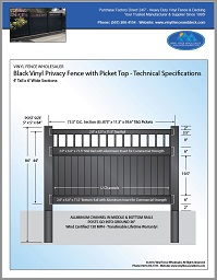 4' tall black vinyl privacy fence with picket top