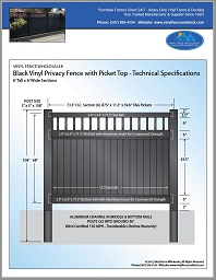 6' tall black vinyl privacy fence with picket top