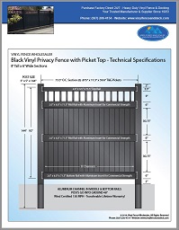 8' tall black vinyl privacy fence with picket top