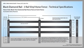 Black 3 Rail Diamond Rail Vinyl Horse Fence CAD